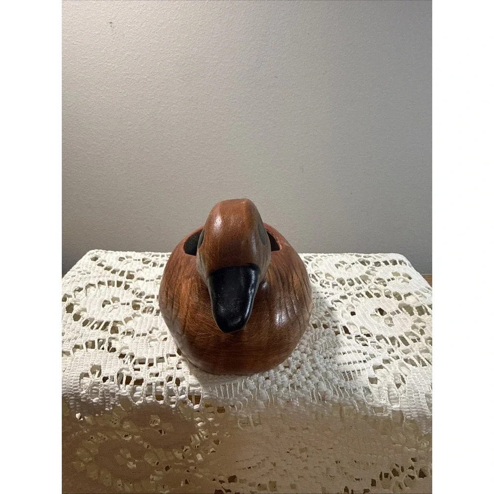 Vintage Wood Grain Look Ceramic Porcelain Duck Planter
